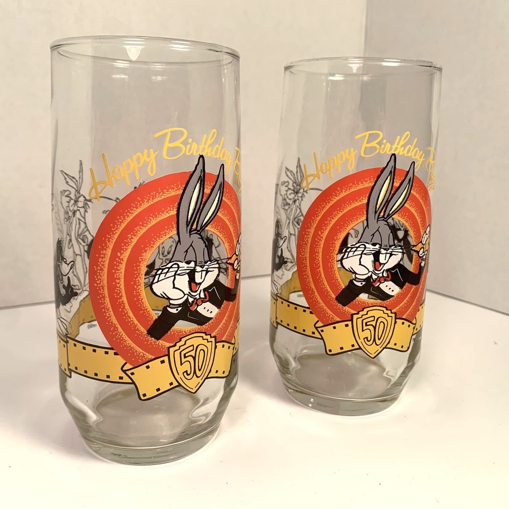 Vtg Happy Birthday Bugs Bunny Glasses 50th Anniversary Warner Bros Looney Tunes